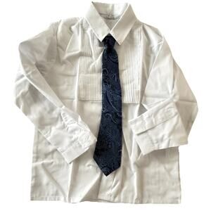 Boys Size 7 Formal White Tuxedo Suit Shirt And Blue Tie